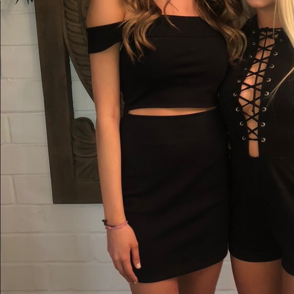 Black off the shoulder cut out dress